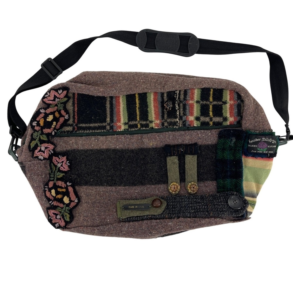 Scotland Wool Upcycled Handmade Patchwork Messenger Bag‎
